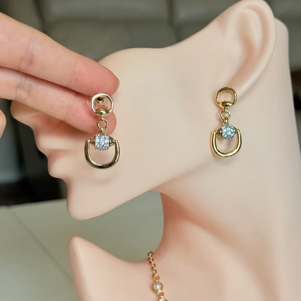 Gold Drop Crystal Dangle Earrings - Women Jewelry